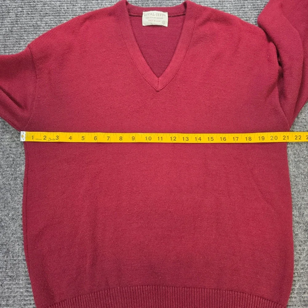 Vintage Royal Jeff V-Neck Sweater Men's L Burgundy Red Dupon Orlon Made in USA